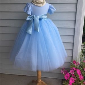 Girls Light baby blue tutu tulle skirt with sash